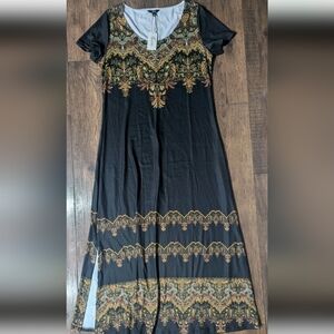Shall We Womens Black & Gold Colorful Paisley Print Maxi Dress Size L NWT Unique